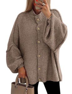 Women's Chunky Knit Cardigan Jacket - Camel