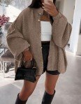Women's Chunky Knit Cardigan Jacket - Camel
