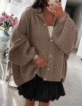 Women's Chunky Knit Cardigan Jacket - Camel
