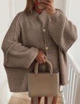 Women's Chunky Knit Cardigan Jacket - Camel