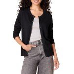 Women's Lightweight Crewneck Cardigan Sweater - Black