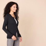 Women's Lightweight Crewneck Cardigan Sweater - Black