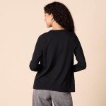 Women's Lightweight Crewneck Cardigan Sweater - Black
