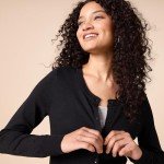 Women's Lightweight Crewneck Cardigan Sweater - Black