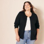 Women's Lightweight Crewneck Cardigan Sweater - Black