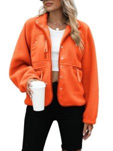 Neon Orange Sherpa Fleece Jacket for Women