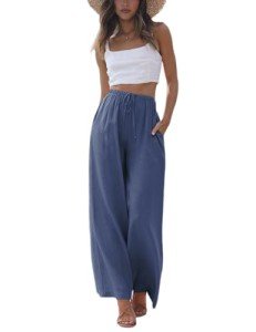 Faleave Women's Flowy Cotton Linen Palazzo Pants