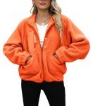 Neon Orange Sherpa Fleece Jacket for Women