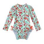 Light Green Floral Rash Guard Swimsuit for Infants
