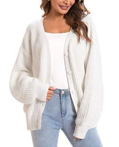 QUALFORT Women's Oversized Cotton Cardigan Sweater