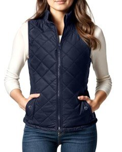 Slim Fit Lightweight Dark Blue Puffer Vest for Women