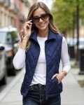 Slim Fit Lightweight Dark Blue Puffer Vest for Women
