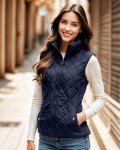 Slim Fit Lightweight Dark Blue Puffer Vest for Women