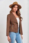 PrettyGarden Women’s Faux Suede Crop Jacket - Coffee