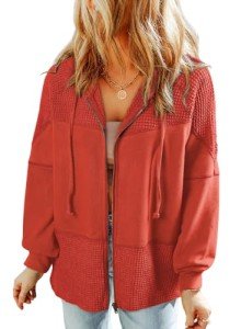 Womens Zip-Up Waffle Knit Hoodie - Gold Flame
