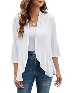 Women's Lightweight White 3/4 Sleeve Cardigan