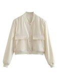 Cropped Bomber Jacket with Pockets for Women