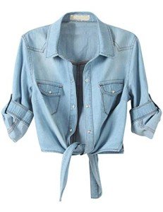 Omoone Women's Light Blue Denim Crop Cardigan