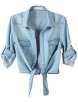 Omoone Women's Light Blue Denim Crop Cardigan