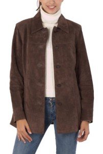 BGSD Women’s Brown Suede Leather Car Coat