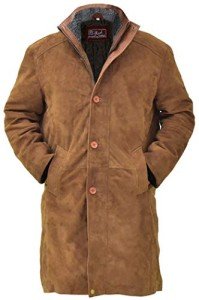 Brown Suede Distressed Long Trench Coat for Men