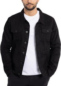 Men's Black Ripped Denim Trucker Jacket, Large