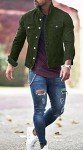 Men's Army Green Denim Trucker Jacket