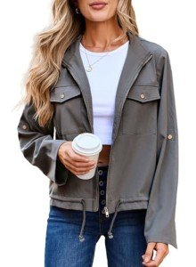EVALESS Women’s Lightweight Gray Zip-Up Shacket
