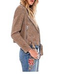 Cropped Suede Leather Motorcycle Jacket for Women