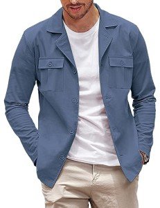 Men's Casual Lightweight Blue Trucker Jacket with Pockets
