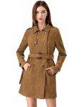Allegra K Women's Faux Suede Tan Trench Coat