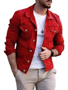 Men's Red Denim Trucker Jacket - Casual Fit