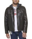 Levi's Men's Hooded Faux Leather Trucker Jacket