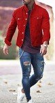 Men's Red Denim Trucker Jacket - Casual Fit