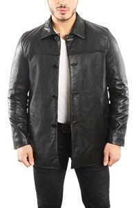Men's Black Lambskin Leather Four Button Car Coat