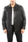 Men's Black Lambskin Leather Four Button Car Coat
