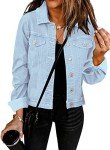 Light Blue Women's Button Down Stretchy Denim Jacket