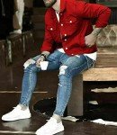 Men's Red Denim Trucker Jacket - Casual Fit