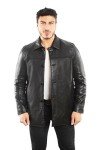 Men's Black Lambskin Leather Four Button Car Coat