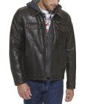 Levi's Men's Hooded Faux Leather Trucker Jacket