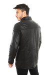 Men's Black Lambskin Leather Four Button Car Coat