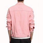 Men's Pink Distressed Denim Trucker Jacket, X-Large