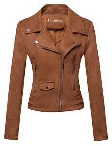 Tanming Women's Suede Brown Biker Jacket