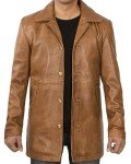 Men's Brown Leather Car Coat by Blingsoul