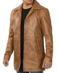 Men's Brown Leather Car Coat by Blingsoul