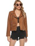 Tanming Women's Suede Brown Biker Jacket