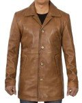 Men's Brown Leather Car Coat by Blingsoul