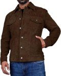 Men's Dark Brown Suede Leather Trucker Jacket