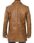 Men's Brown Leather Car Coat by Blingsoul
