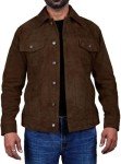 Men's Dark Brown Suede Leather Trucker Jacket
